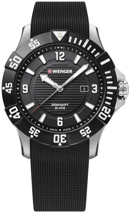Часы наручные кварцевые водонепроницаемые Wenger 01.0641.132 с поворотным безелем |