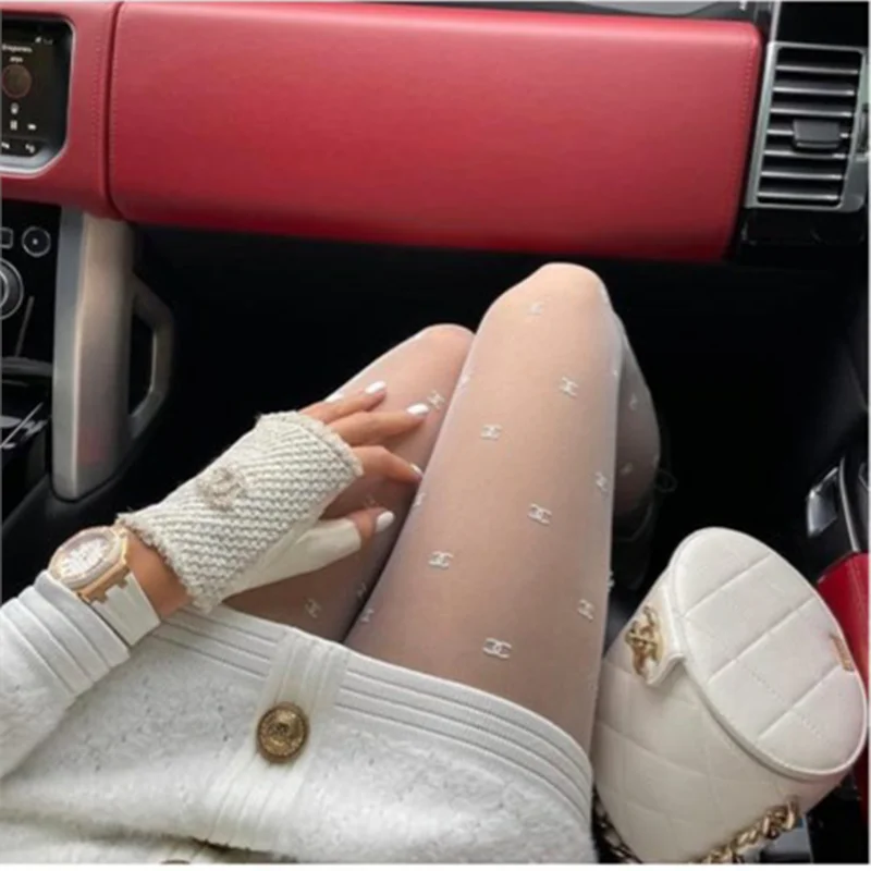 

2021 Luxuary Sexy France Fashion Letters Elastic Black white Stockings Women Pantyhose Sexy Skinny Tights CC