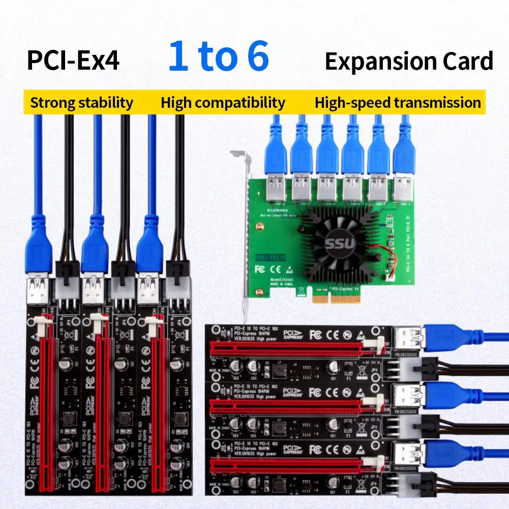 

PCIE от 1 до 6 PCI Express X4 20 Гб от 1 до 6 переходная карта адаптер PCI-E слот от 4X до 16X USB 3,0 переходник удлинитель для майнинга биткоинов