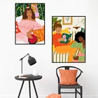 Винтажная абстрактная цветная Картина на холсте с изображением девушки собаки цветка скандинавские постеры и принты настенные картины для декора гостиной