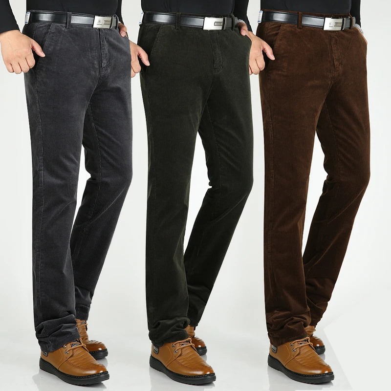 

Autumn Winter Thicken corduroy men's trousers middle age corduroy pants men High waist loose business Casual straight long pants