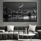 Современный черно-белый плакат с изображением Нью-Йорка, Манхэттена, моста, пейзажа, холщовая картина, Настенная картина для гостиной, Настенная печать