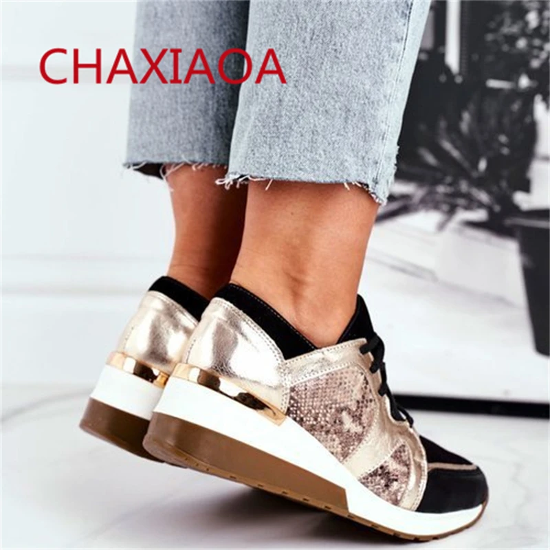 

CHAXIAOA 2021 New Women Sneakers Wedges Casual Prints Outdoor Running Shoes Ladies Sports Shoes Lace Up Female Vulcanzie Shoes