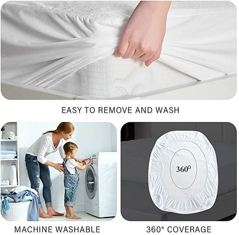 

Mattress Protector Waterproof Twin Size Mattress Cover Washable Noiseless Terry Vinyl-Free Bed Linen Queen for Pets Kids Adults