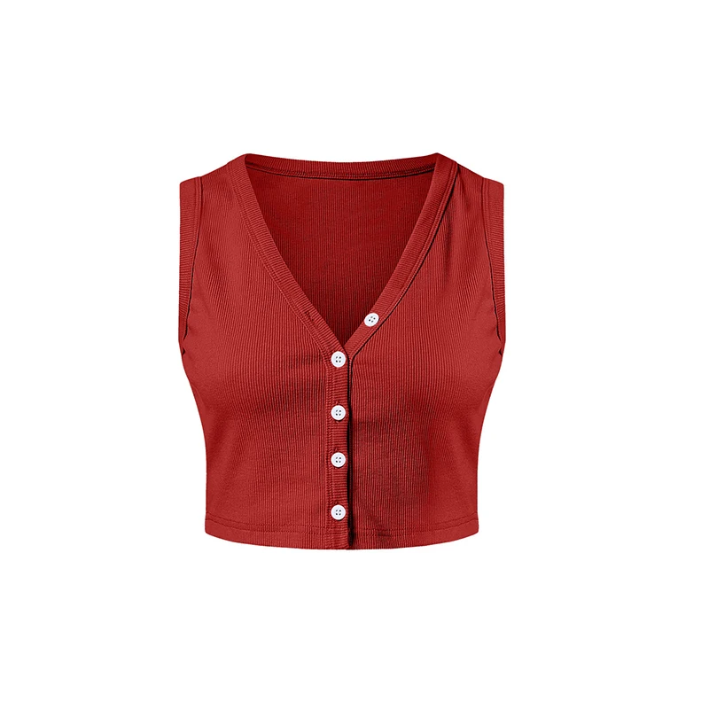 

Women's Summer Solid Stretch Tank Ladies Buttons Sexy V-Neck Tops Fashion Vest Camisole Casual Sleeveless Female Tops