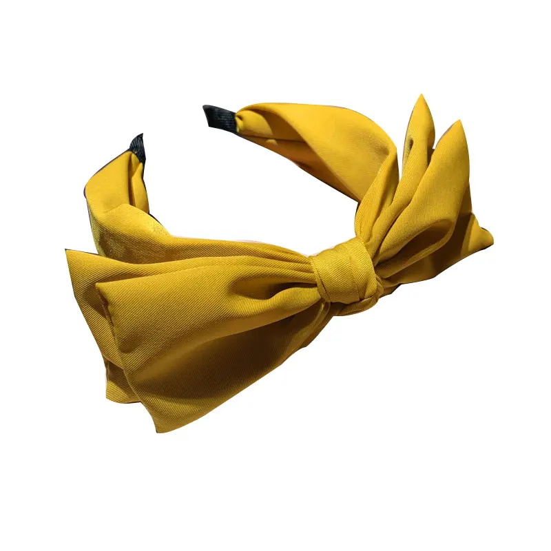 

Yellow Bow Headband for Women Solid Top Knot Bow Hairband Double Layers Big Bow Headband Adults Accessories Hair Bow Hoop Girls