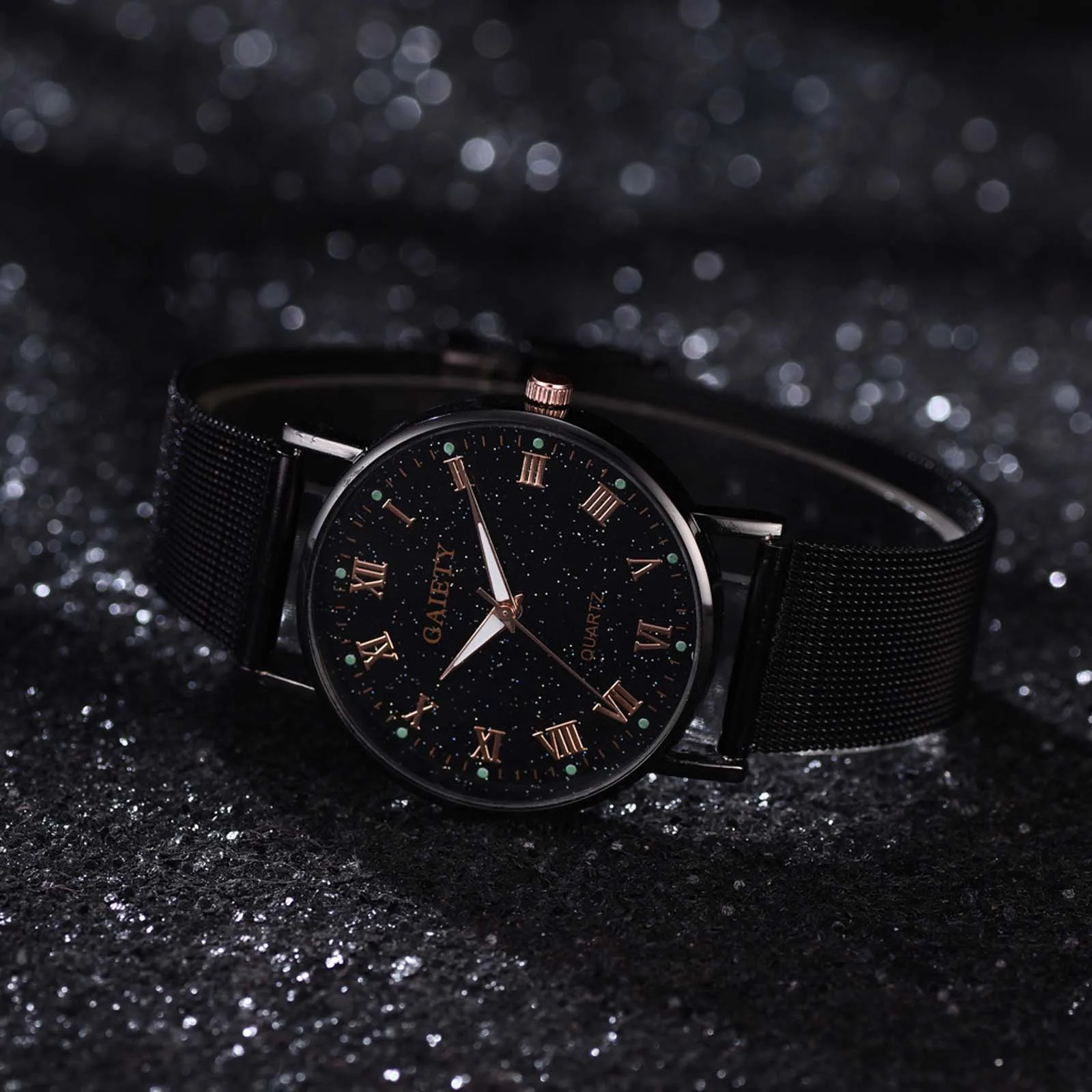 

Temperament Analog Quartz Watch Women's Quartz Wristwatch Stainless Steel Belt Stars Little Point Frosted Luminous watches#0223
