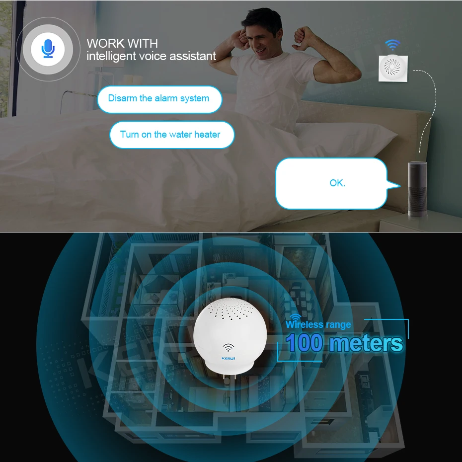 KERUI Tuya шлюз сигнализации системы Интеллектуальная связь дверной датчик умный