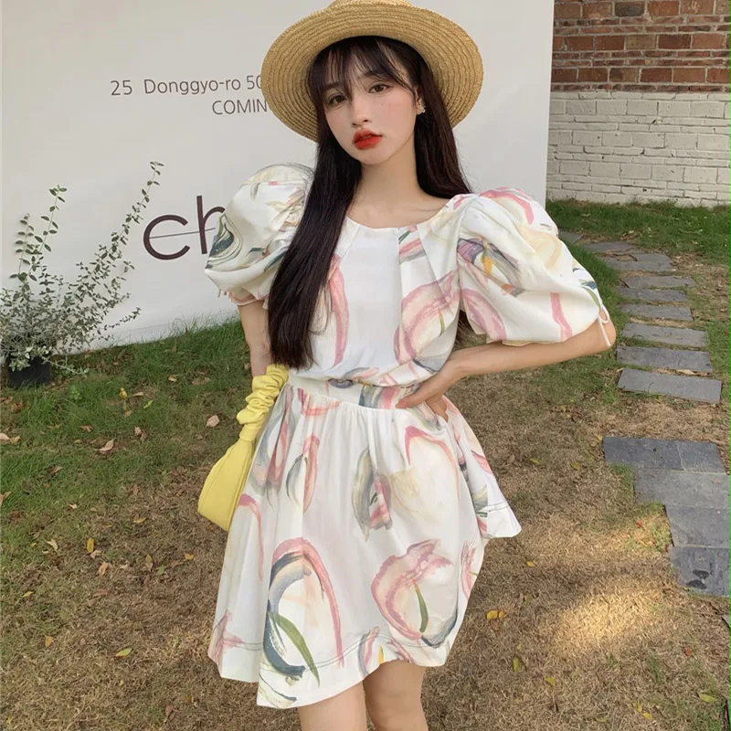 

Sweet Dress Women Summer Puff Sleeve Backless Hollow Out A-Line Mini Dress Aesthetic Female Women Clothes