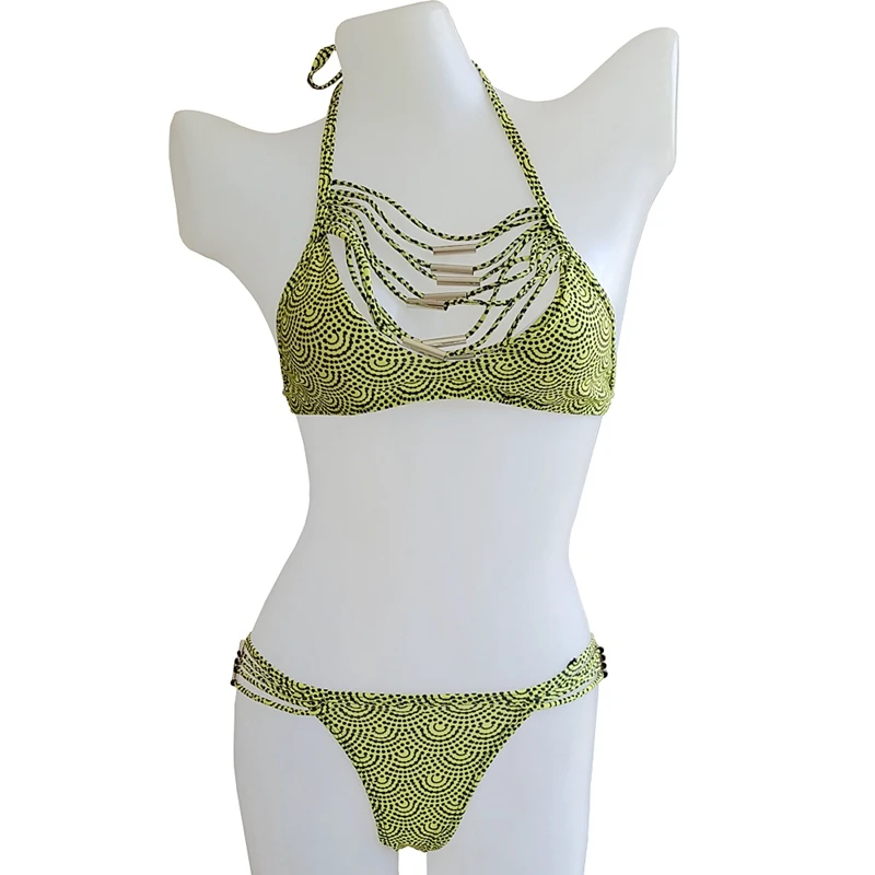 Летний женский раздельный купальник с вырезами комплект бикини высоким