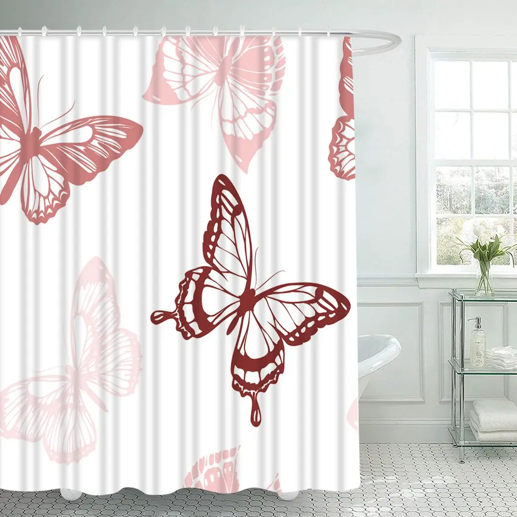 

Animals Shower Curtain With Hooks for Bathroom Pink Butterflies Waterproof Polyester Bath Shower Curtain Set Home Bathroom Decor