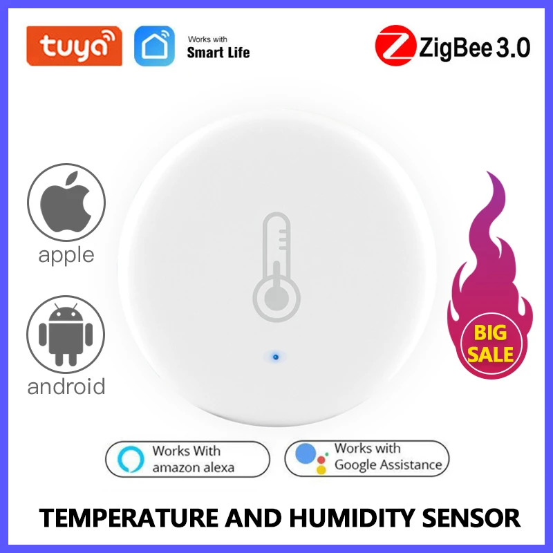 

Датчик температуры и влажности ZigBee, комнатный гигрометр, термометр с поддержкой Alexa Google Home Tuya/Smart Life Security