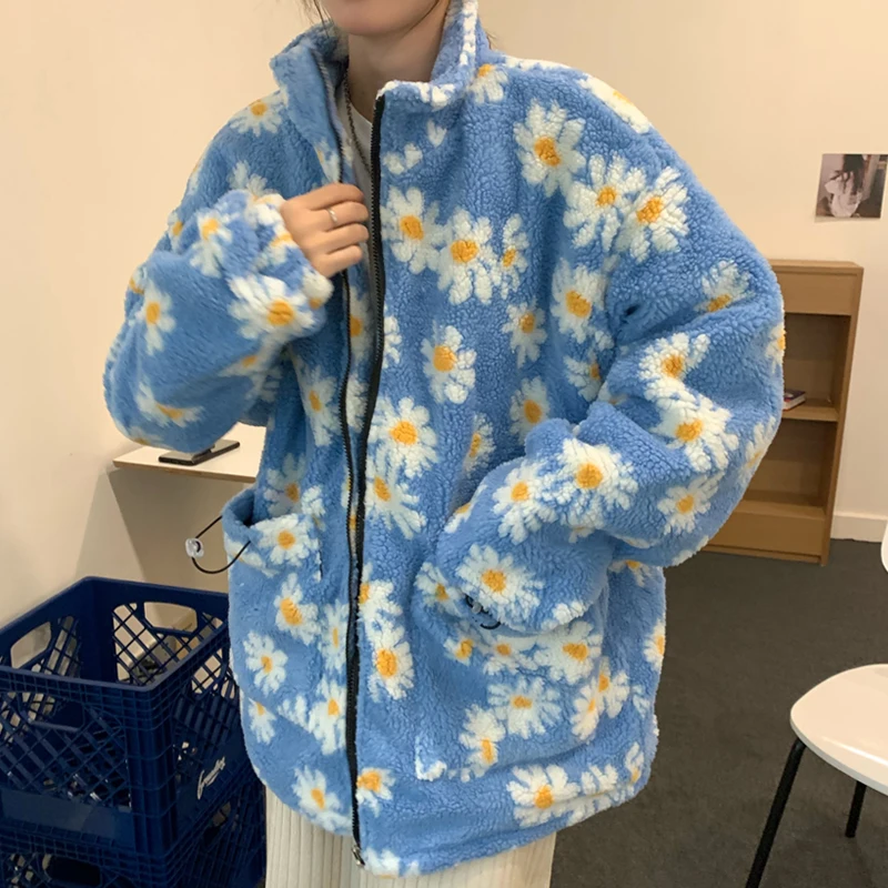 

Fall 2021 Women Jacket for Women Winter Sweater Clothes Set Women Winter Sweater Clothes Print Turtleneck Flowers Wool Coat