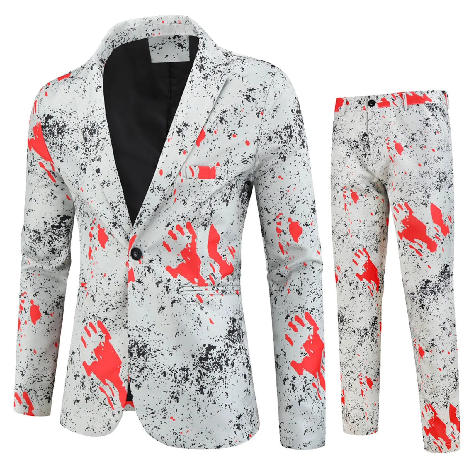 

Мужской Модный повседневный костюм, жакет с принтом и брюки, комплект для работы в деловом стиле, мужские комплекты для бега, мужские компле...