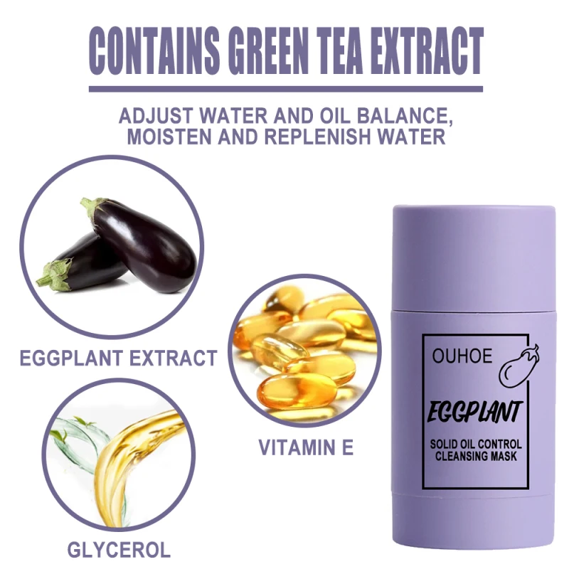 

Green Tea Oil Control Eggplant Acne Clearing Solid Mask Cleansing Mask Moisturizing Blackhead And Fine Pores Mud Mask TSLM1
