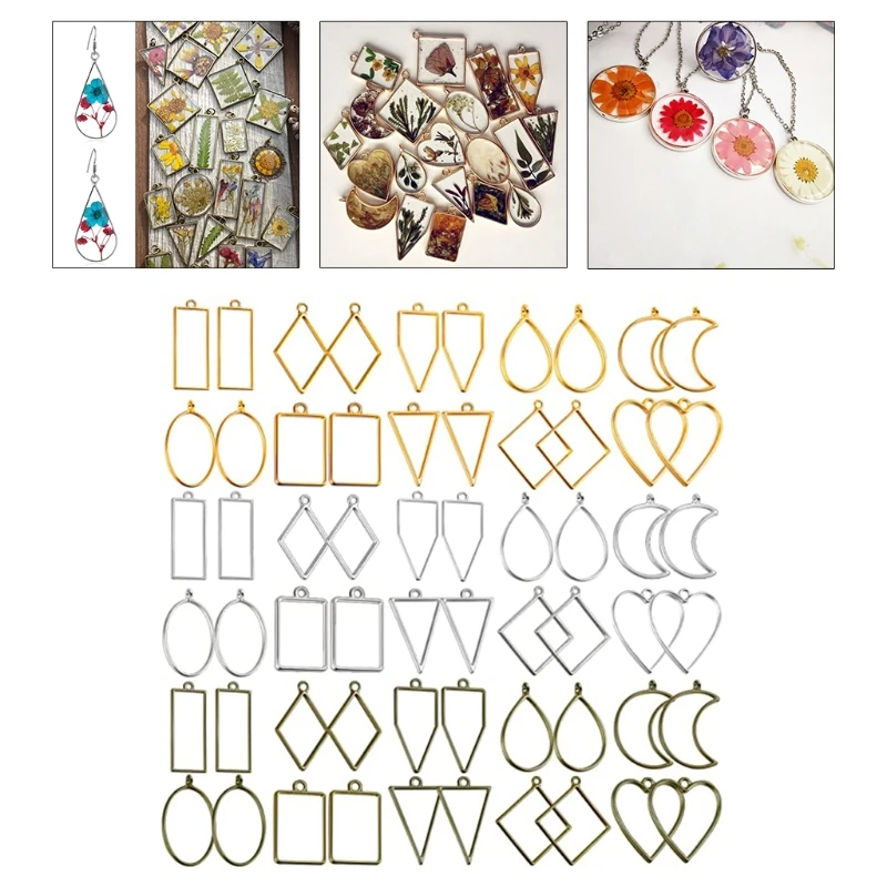 

60 Pcs UV Epoxy Hollow Frames Resin Craft Bezels Pendants for Necklaces Earrings