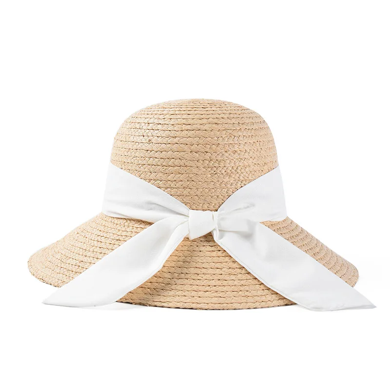 

Summer Lafite straw hat children bowtie straw hat elegant dome basin hat big brim sunshade hat vacation travel hat