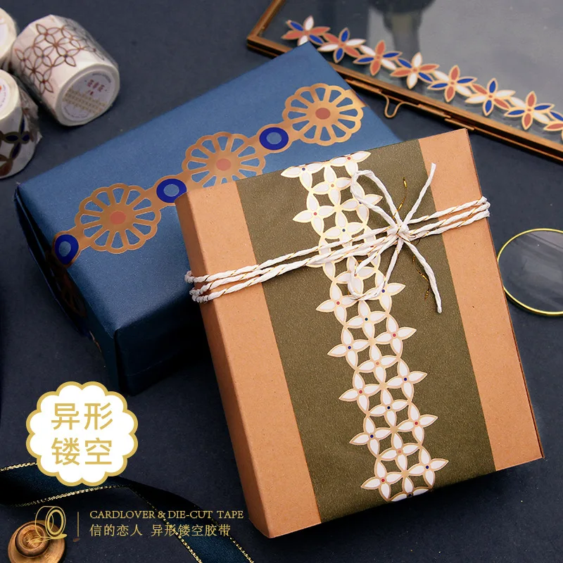 Винтажная Маскировочная лента серии золотой полый цветок бумажные стикеры для