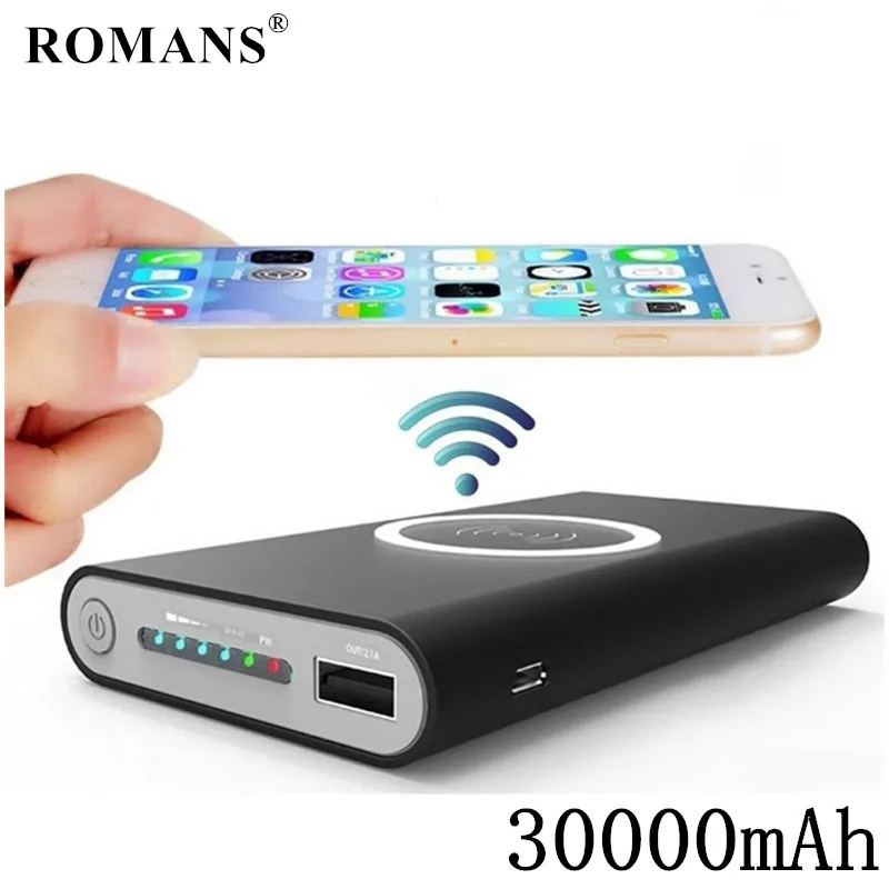 Быстрое зарядное устройство беспроводное 30000 мАч для iPhone samsung xiaomi mi быстрое Банк