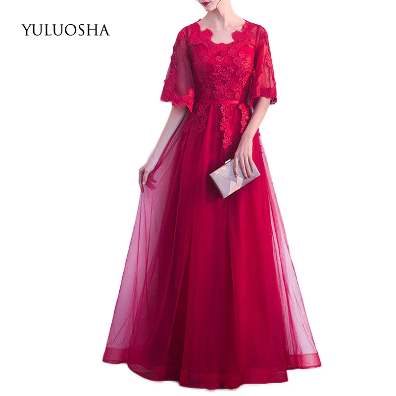 

YULUOSHA Plus Size Long Dresses Evening Appliques Draped Tiered Evening Gown Vestidos De Noche Largos Elegantes De Fiesta 2020
