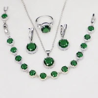 funmode green cubic zircon circle hip hop female accessories party jewelry sets for women conjuntos wholesale fs136