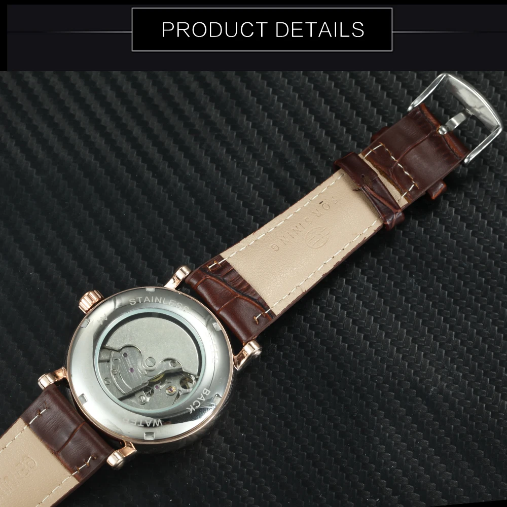 FORSINING мужские часы Топ бренд класса люкс Авто Механический коричневый ремешок из