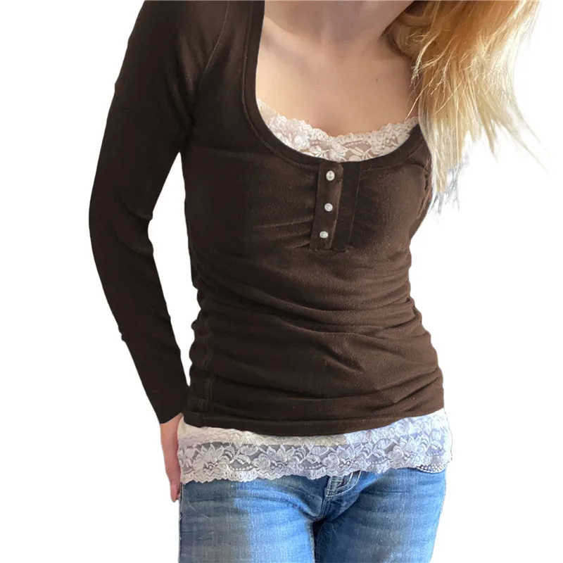 

Женская Повседневная футболка с длинным рукавом и U-образным вырезом