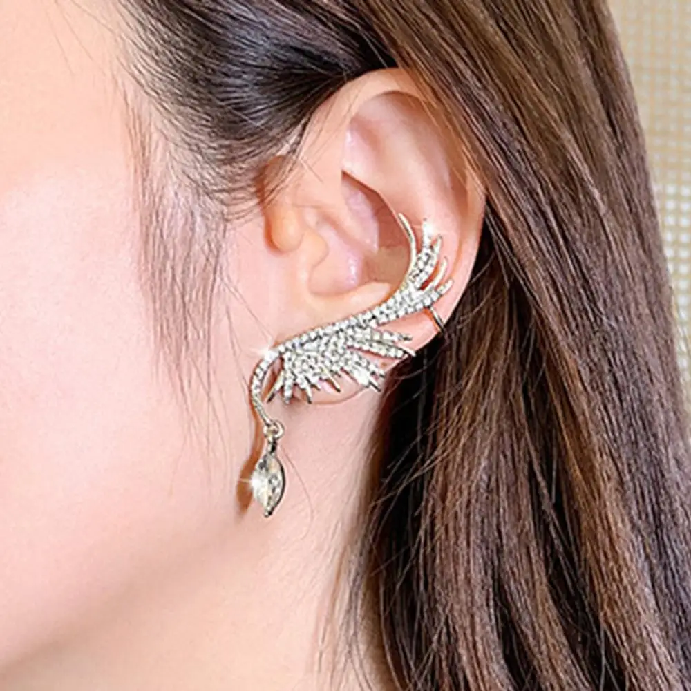 Full Crystal Statement Stud Earrings For Woman Punk Rock Singer Angle Wing Boucle D'oreille Vintage Jewelry Dazzling Brincos | Украшения