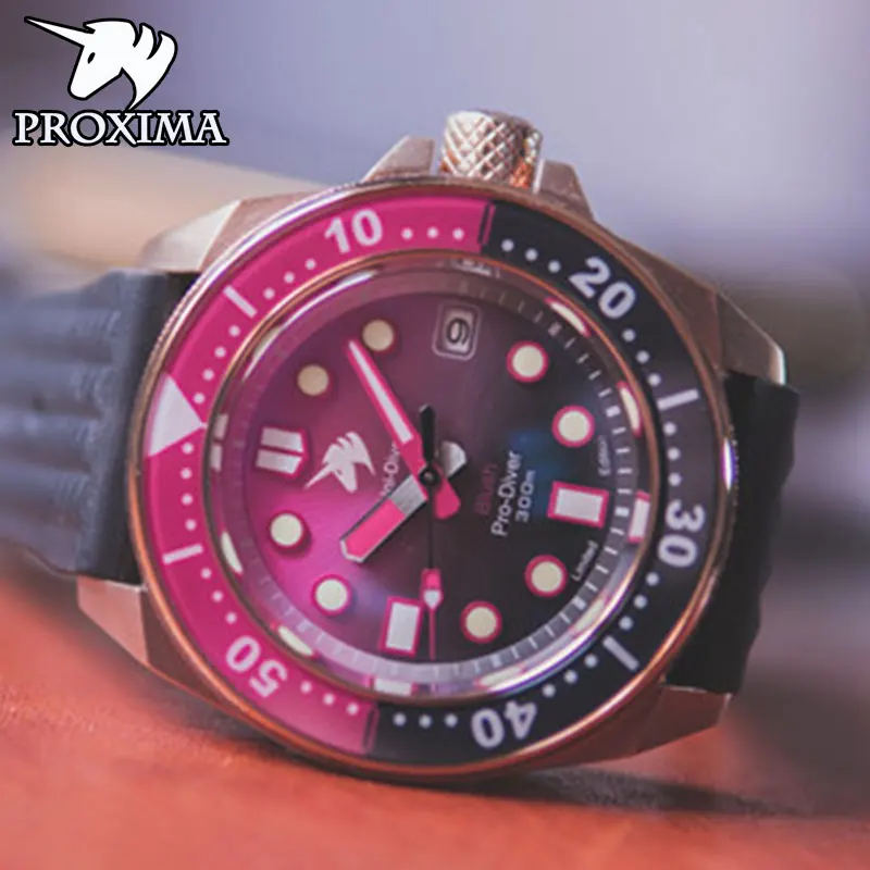 

Proxima 2021 New Pink Bronze Diving Watch Automatic NH35 Mechanical Men's Watch Sapphire Crystal Samurai New Reloj Hombre PX1685