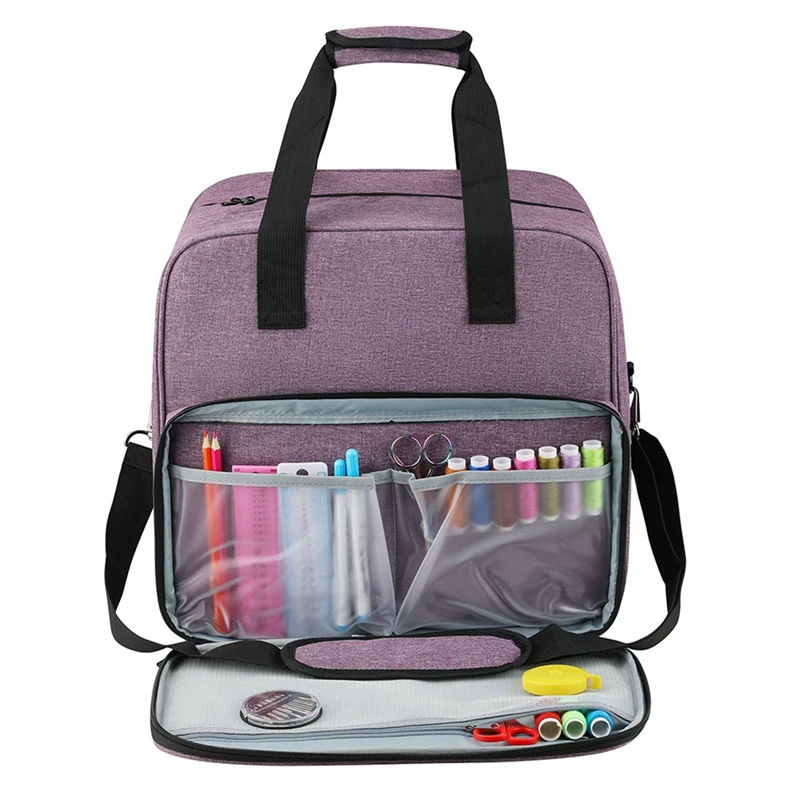 

NEW-2x Carrying Case, Universal Overlock Sewing Machine Tote Bag, with Shoulder Strap and Sturdy Handle , Purple & Gray