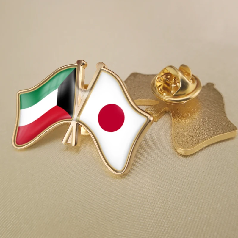 

Kuwait and Japan Crossed Double Friendship Flags Lapel Pins Brooch Badges