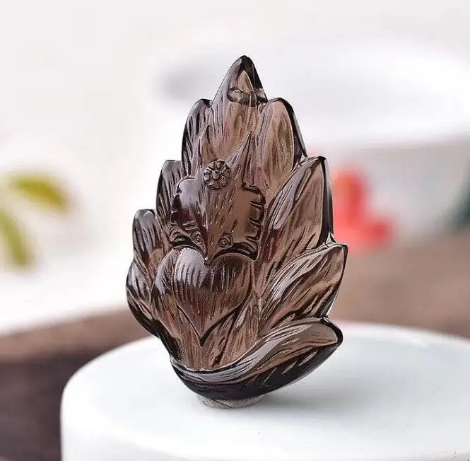 Красивый натуральный ледяной черный обсидиан резной китайский милый мудрый Лис