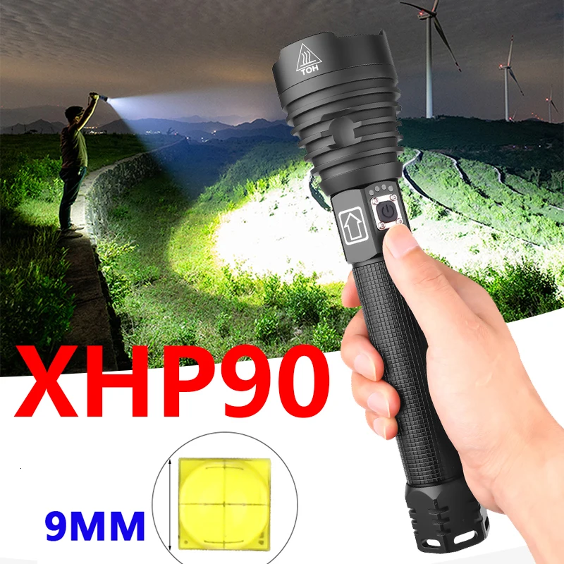 Brightest XHP90 LED long-range flashlight XHP70.2 powerful Waterproof torch use 18650 battery USB Rechargeable for camping | Лампы и