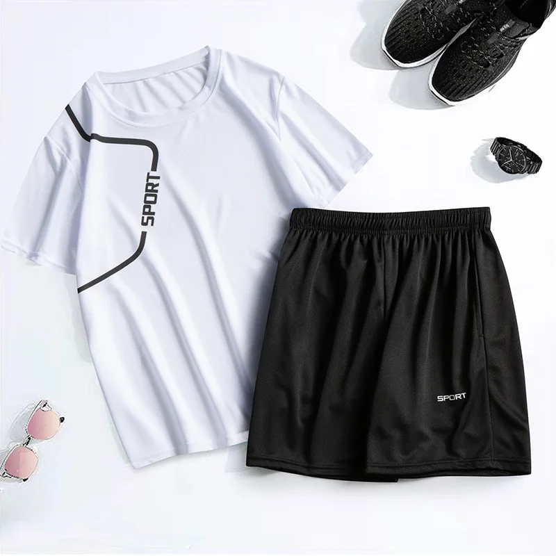 

Youth Set Men Tracksuit Set Summer Short Suit T shirt Pants Beach Set Mens Casual Tee Shirts Set Sportswears Sweat Suits Men