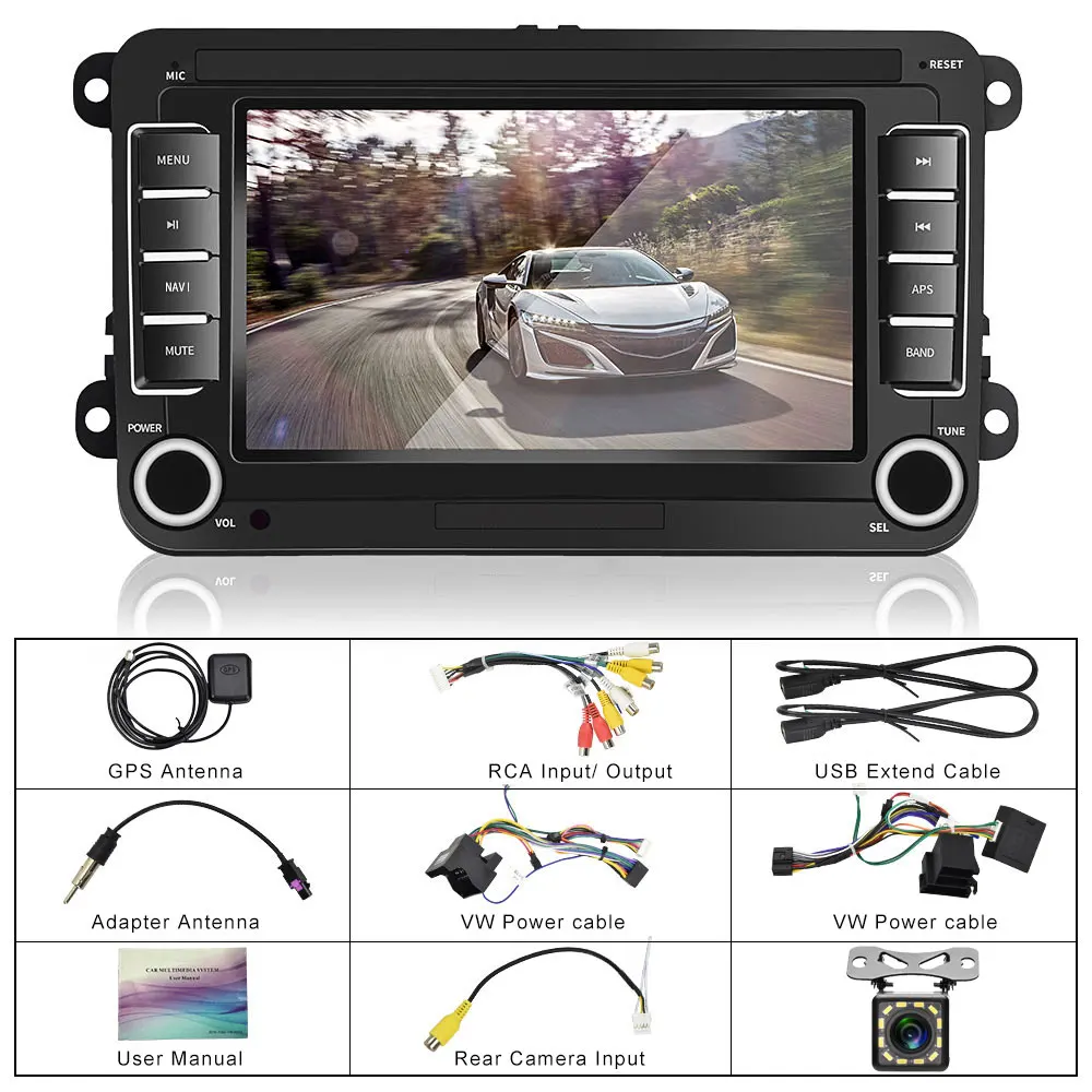with 12led camera Camecho Android 8,1 Автомобильный мультимедийный playe 2 Din gps-навигатор для VW/Altea/Toledo/Leon/Skoda/Fabia/Octavia/Praktic/Yeti/Superb - Цвет: with 12led camera