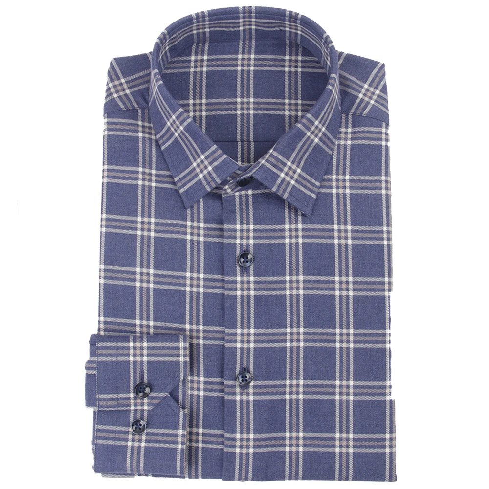 2020 Fashion Warm Plaid Men Dress Shirt Premium Men Custom 100% Cotton Dark Blue Checkered Casual Shirts Men Tailored Men Shirts