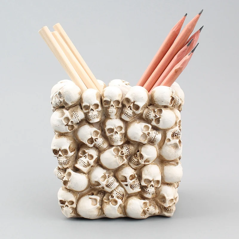 

Skull Ornament Skeleton Stationery Pen Holder Home Office Desktop Pencil Storage Box Cosmetic Storage Box