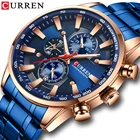 Мужские часы CURREN, роскошные Брендовые спортивные кварцевые часы, мужские водонепроницаемые деловые наручные часы, стальной синий хронограф, мужские большие часы