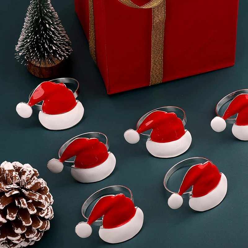 8 Pieces Christmas Hat Napkin Rings Santa Holder Buckle for Holiday Party Dinner Wedding Table Decor | Дом и сад