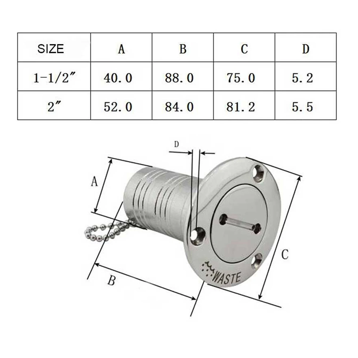 

1.5"/2" Deck Filler Fuel Water Waste Diesel Gas Key Cap Stainless Steel Marine Boat Hardware Rust-proof Durable Hardware