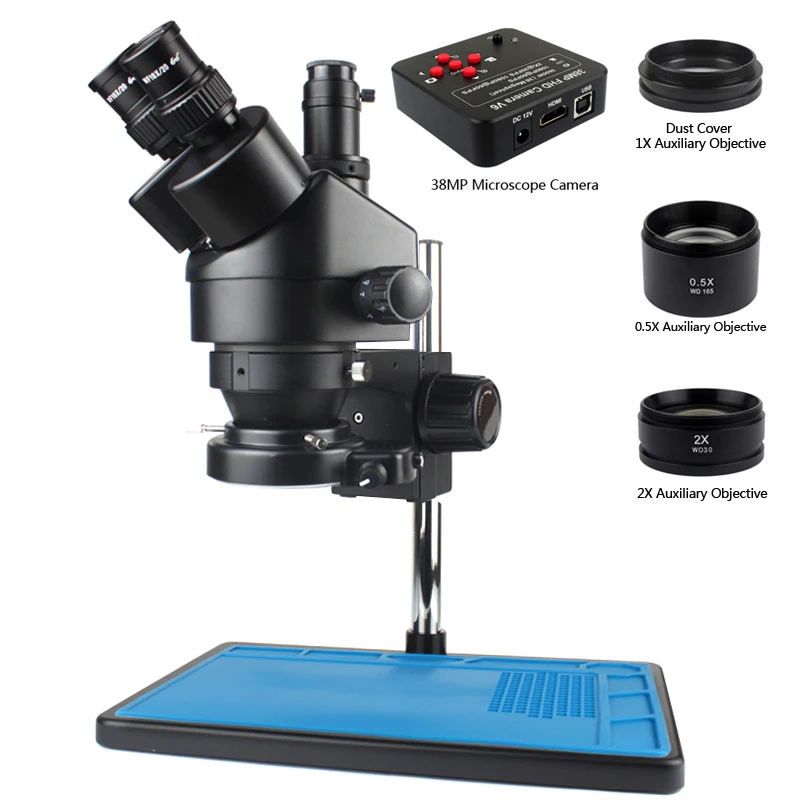 

3.5-90X Continuous Zoom Simul Focal Trinocular Stereo Microscope 38MP Camera adapter Phone Motherboard soldering repair tool