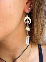 crescent moon crystal earrings moon crystal earrings moon and sun angel aura quartz celestial earrings moonstone earrings