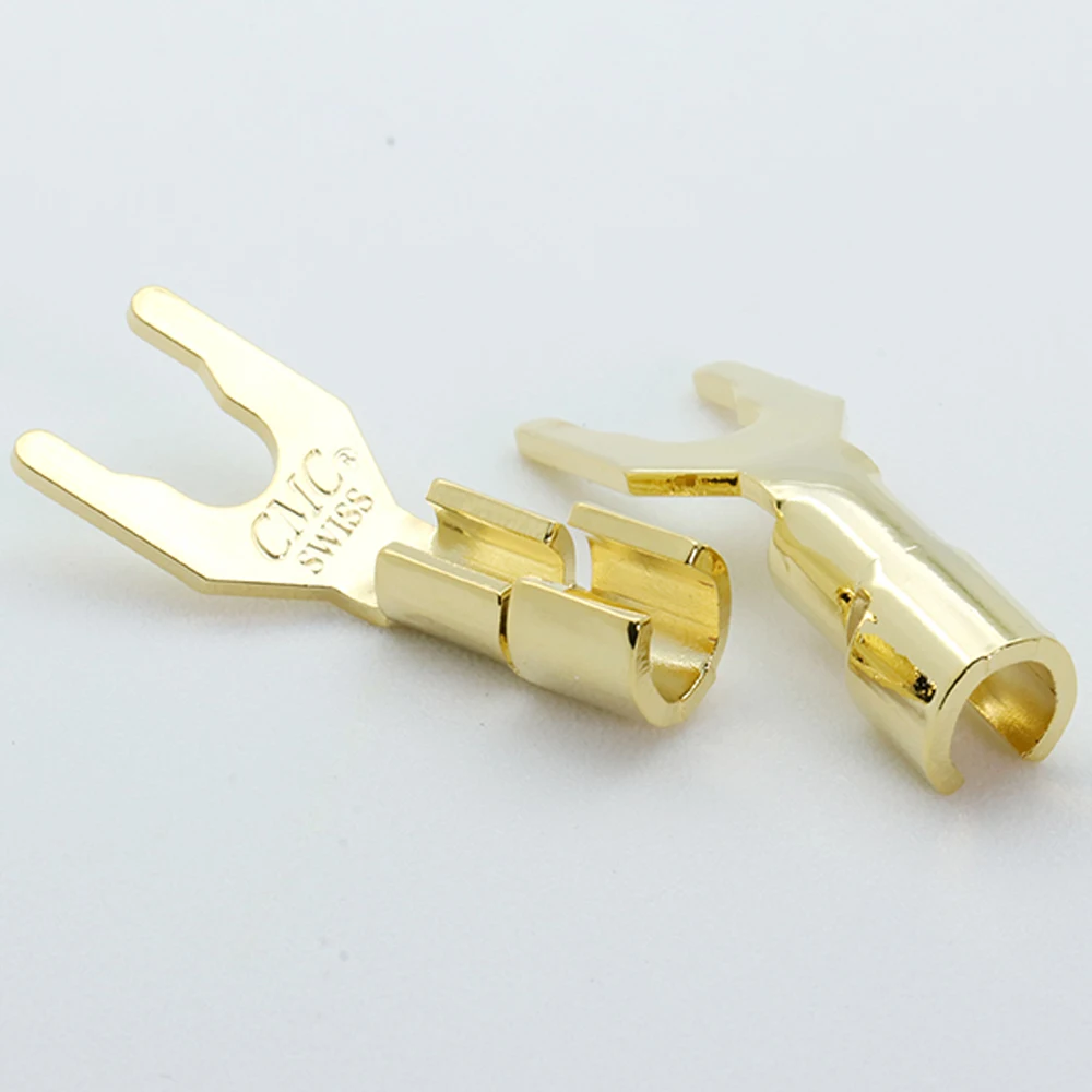 

100PCS 24K Gold Plated Y Shape Fork Banana Male Connector Banana Plug Speaker Plug Audio Adapter