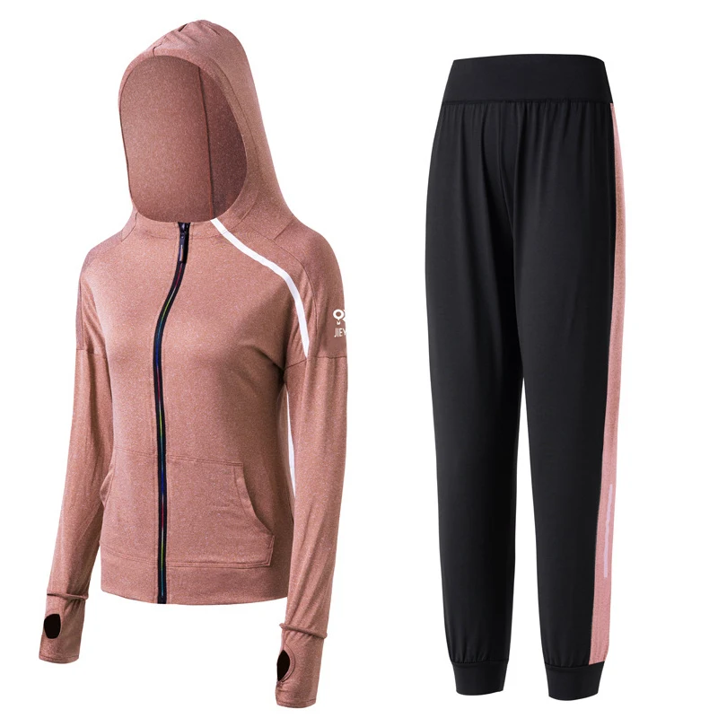 

Women's Running Sportswear Jacket And Pants 2Pcs Sport Suit Quick-drying Yoga Set Loose Outfit Wear Large Size Fitness Clothing