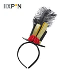 Обруч Детские волосы для девочек, мини-цилиндр в стиле стимпанк, ободок-Вуалетка, с роза из перьев, головной убор, аксессуары для волос