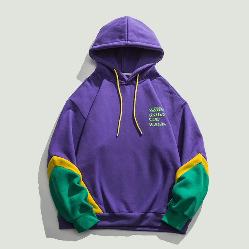 

Streetwear Fleece Patchwork Hoodies Sweatshirts Mens Hip Hop Harajuku Casual Loose Warm Cotton Pullover Unisex Fashion Purple