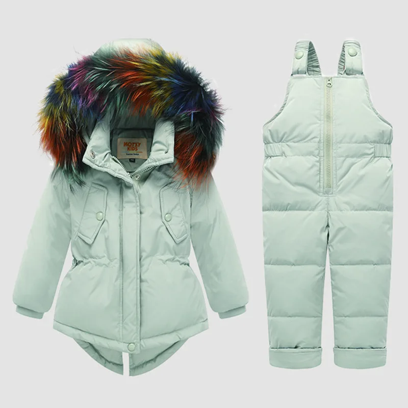 Зимние теплые комплекты одежды для маленьких девочек лыжные костюмы Детская верхняя одежда пуховое пальто