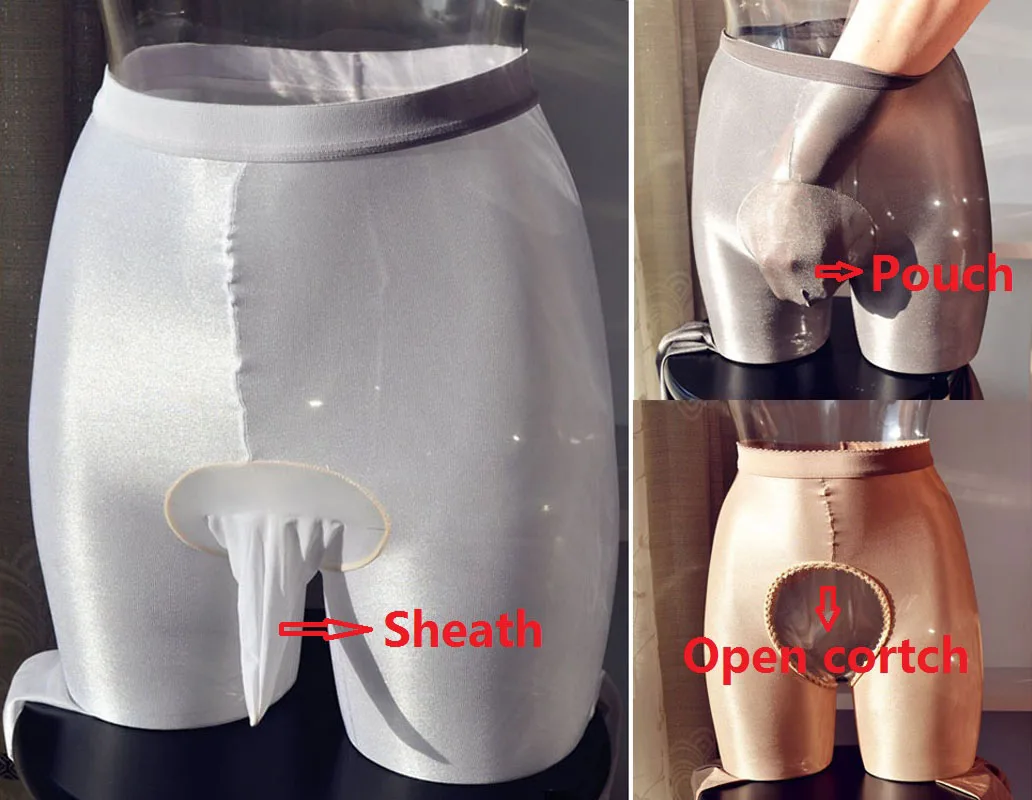 Sissy мужское Фетиш белье 70D полупрозрачное блестящее масло глянцевый пенис багажник оболочка или открытый промежность колготки