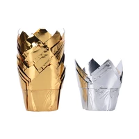 50pcs gold silver tulip flame cups goblet cupcake liner wedding party decor tool muffin case oil proof cake wrapper