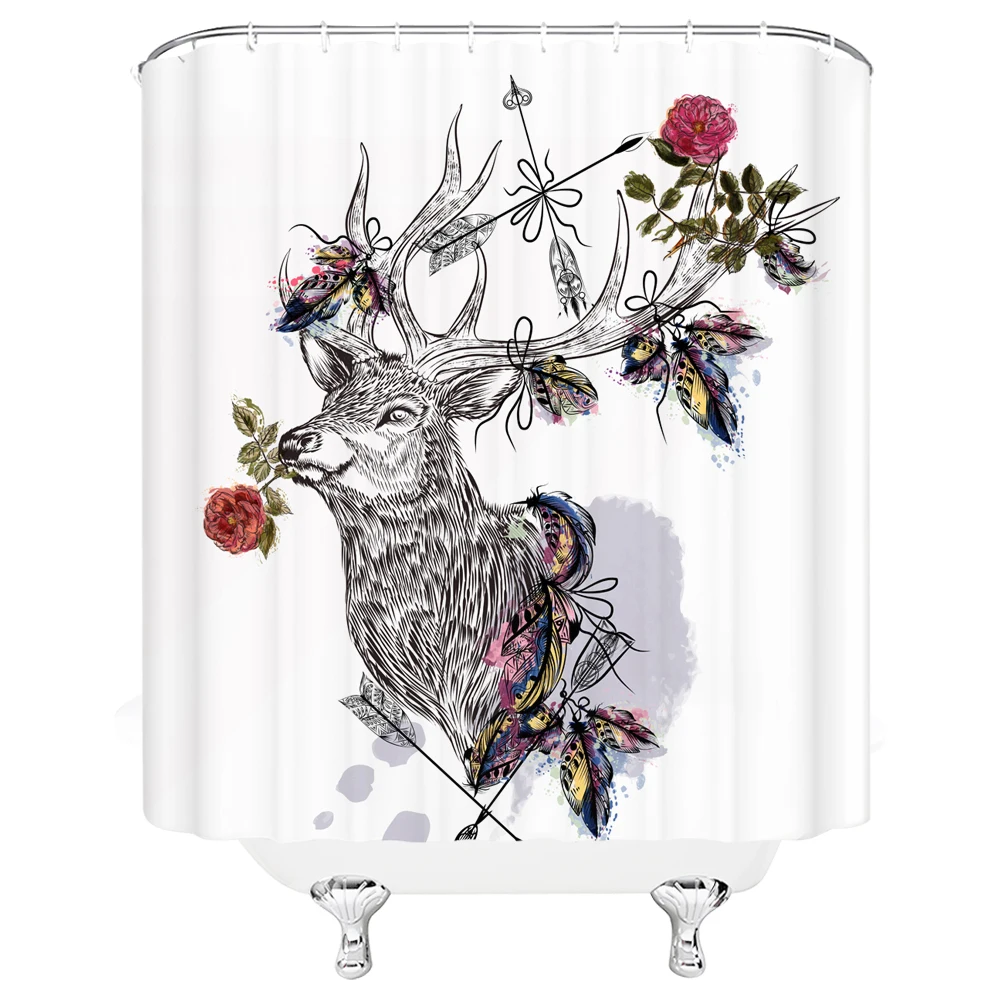 

Занавеска для душа с изображением животных, оленей, цветов, бабочек